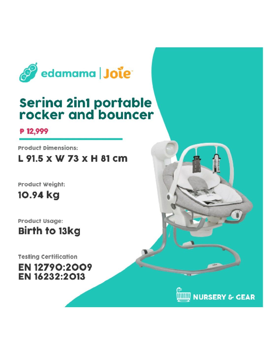 Joie Serina 2in1 Portable Rocker and Baby Bouncer (Petite City- Image 2)