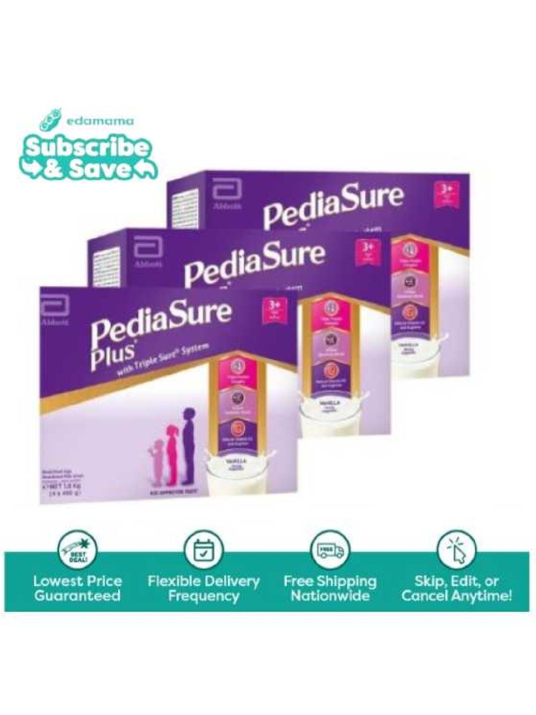 Pediasure Plus Vanilla For Kids Above 3 Years Old Bundle of 3 (1.8kg) - Subscription