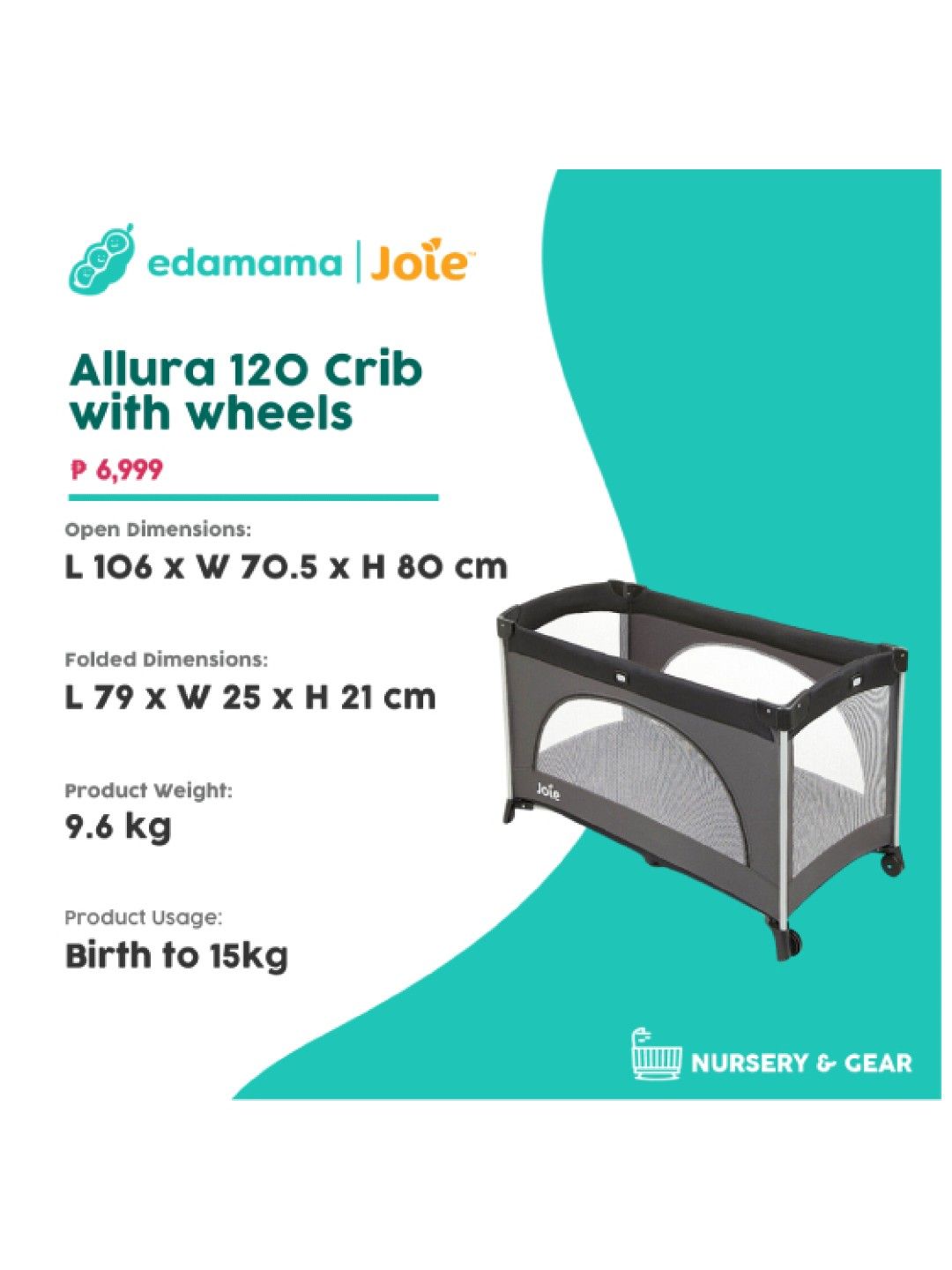 Joie Allura 120 Crib with Wheels - Ember (No Color- Image 2)