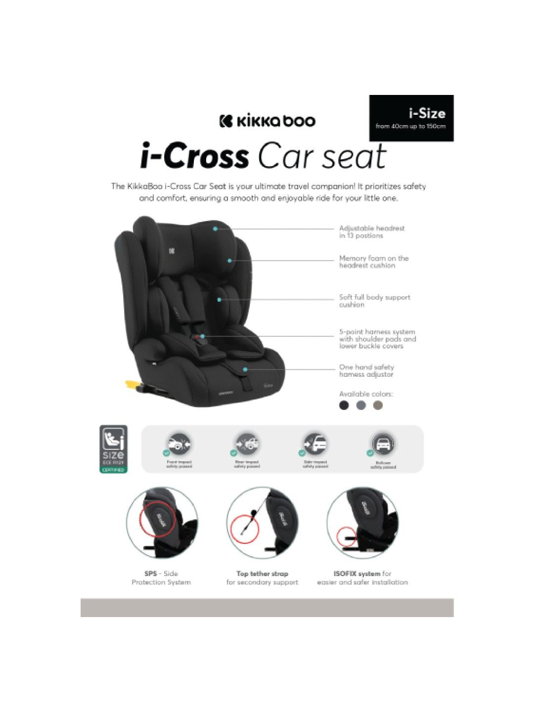 KikkaBoo Car seat 76-150 cm i-Cross i-Size (Black- Image 2)