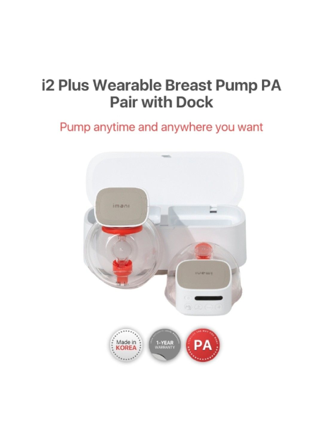 imani i2 Plus PA Pair Handsfree Wearable Breast Pump with Charging Dock (No Color- Image 2)