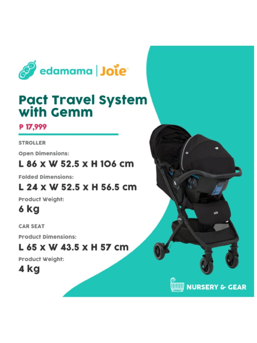 Joie Pact Travel System with Gemm (Coal- Image 2)