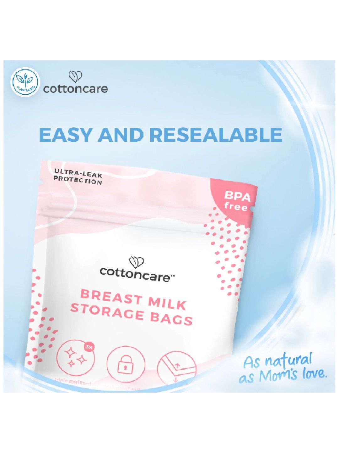 Cotton Central™ Cottoncare™ (3-pack) Transparent Breastmilk Storage Bags (200ml) (No Color- Image 2)