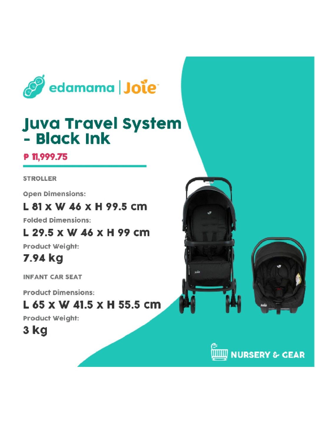 Joie Juva Travel System - Black Ink (No Color- Image 2)