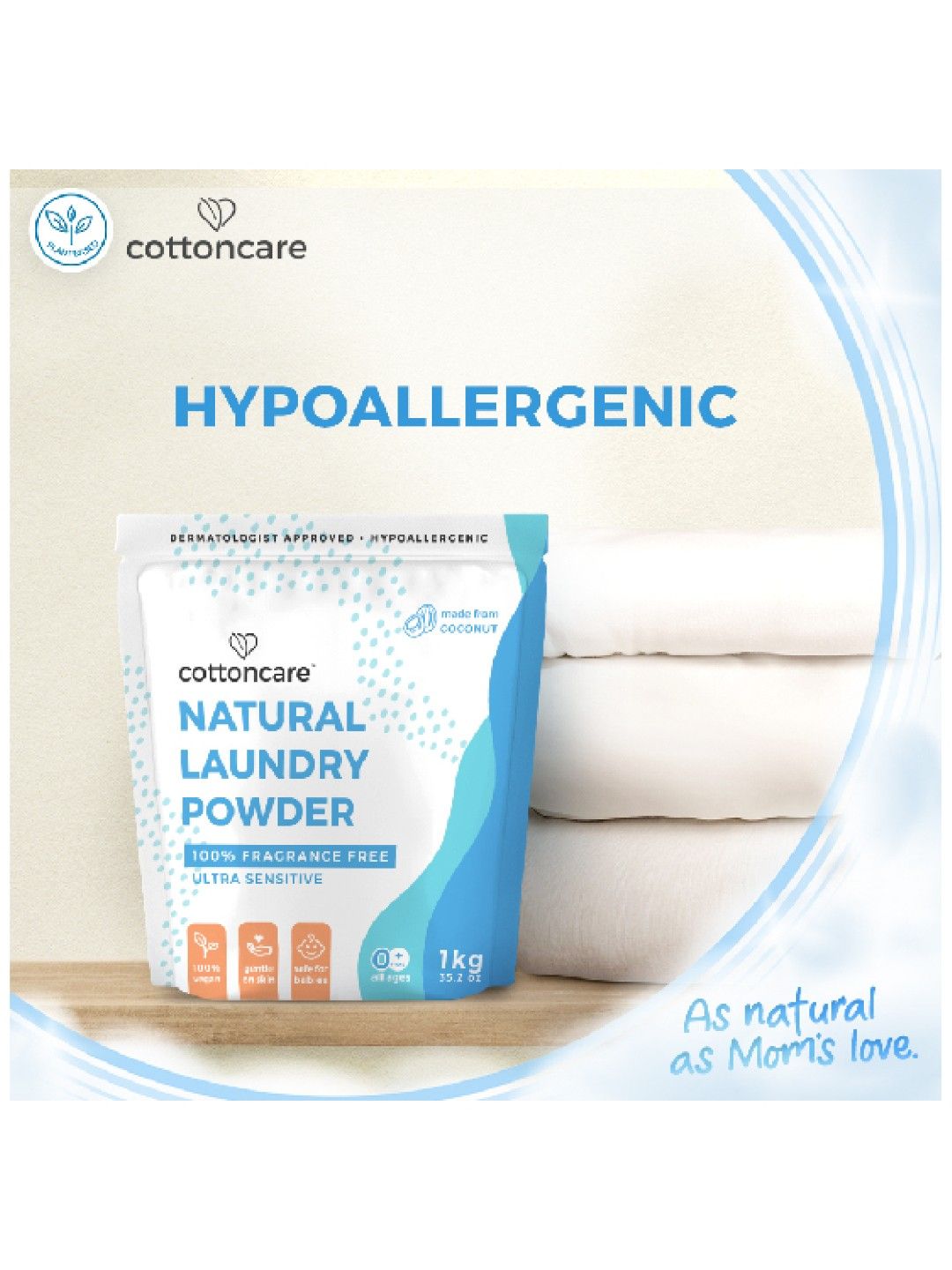 Cotton Central™ Cottoncare™ Ultra-Sensitive Unscented Natural Laundry Powder for Babies (1kg) (No Color- Image 2)