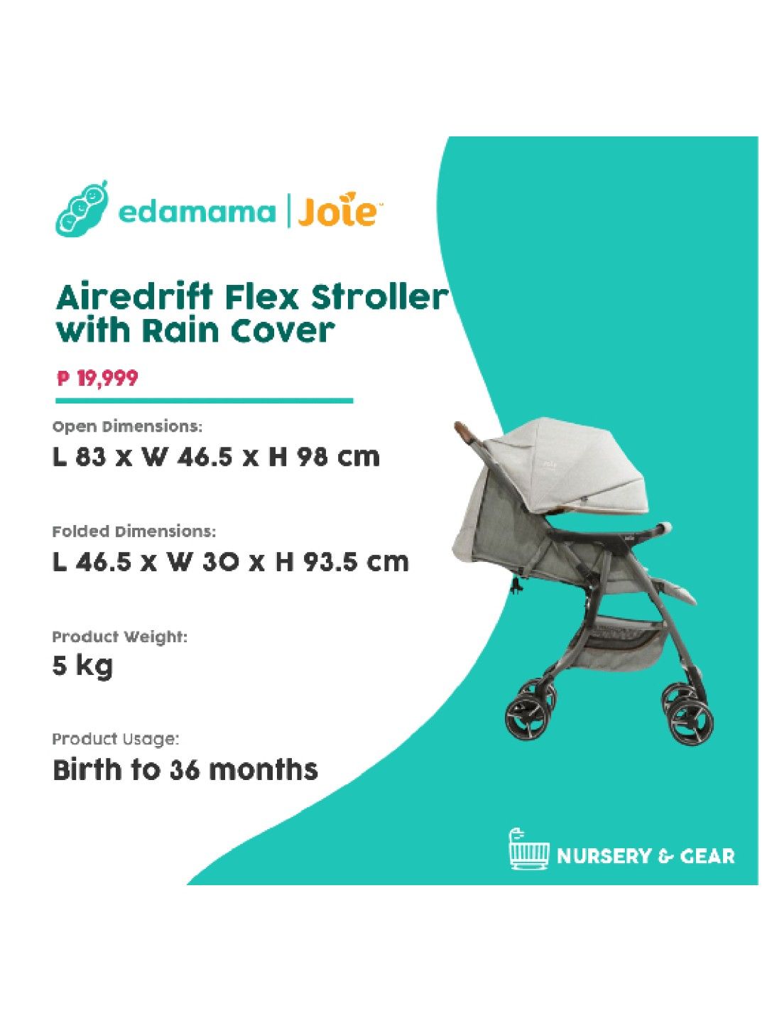 Joie Airedrift Flex Stroller with Rain Cover (Oyster- Image 2)