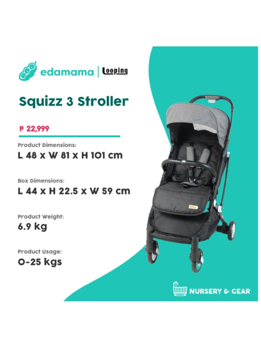 Looping Squizz 3 Stroller (Grey & Black- Image 2)