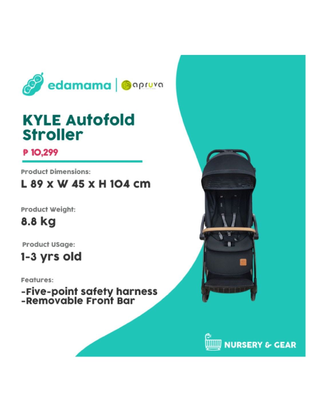 Apruva KYLE Autofold Stroller (Black- Image 2)