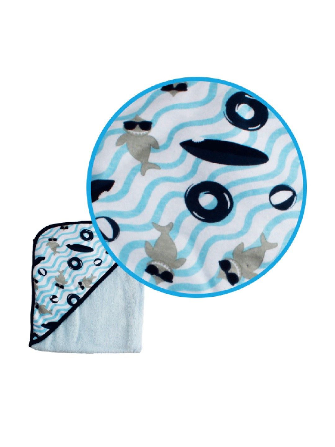 Little Steps Shark Hooded Towel and Wash Cloth (Blue- Image 2)