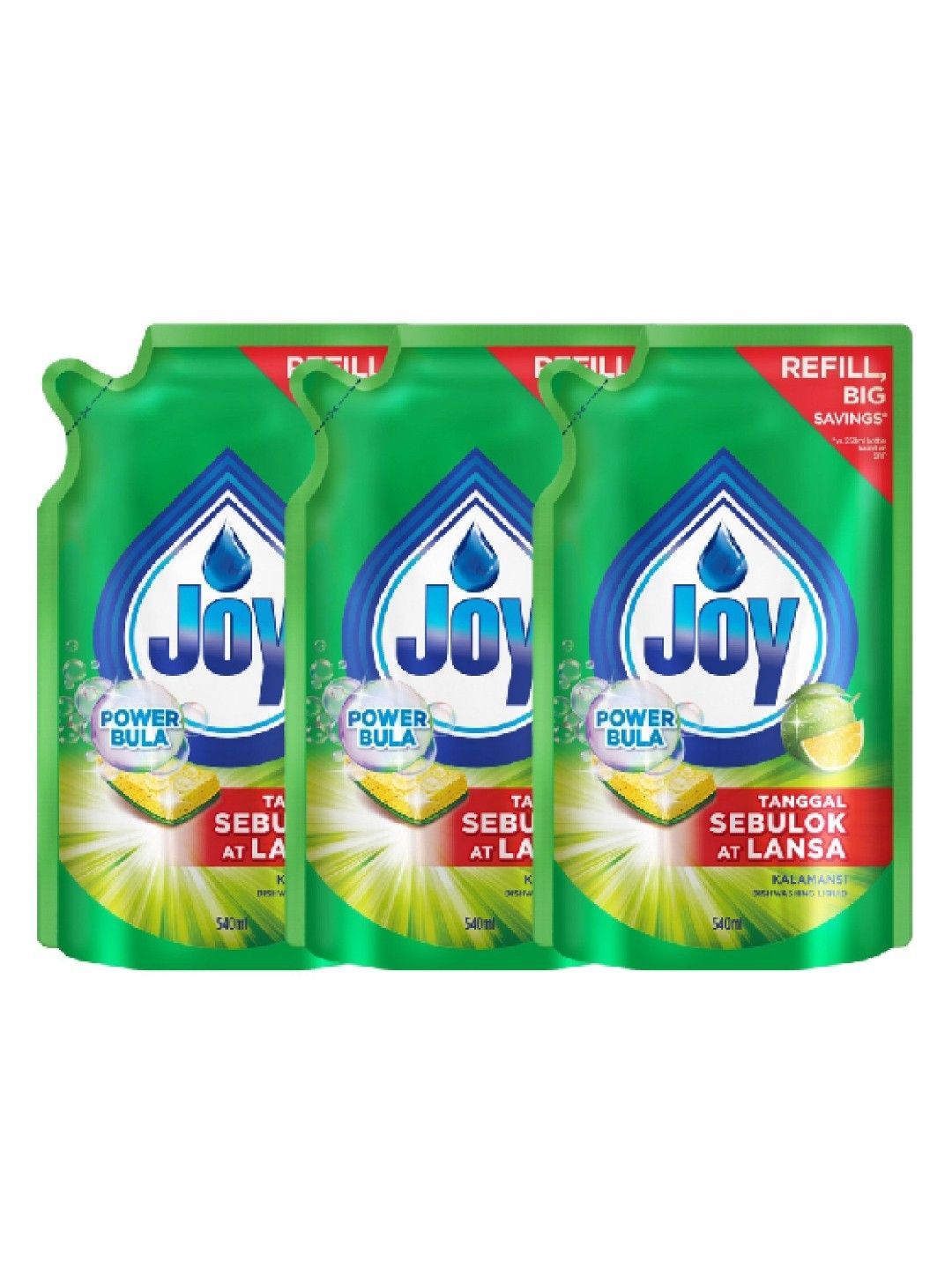 Joy Kalamansi Dishwashing Liquid Refill 3-Pack (540ml)