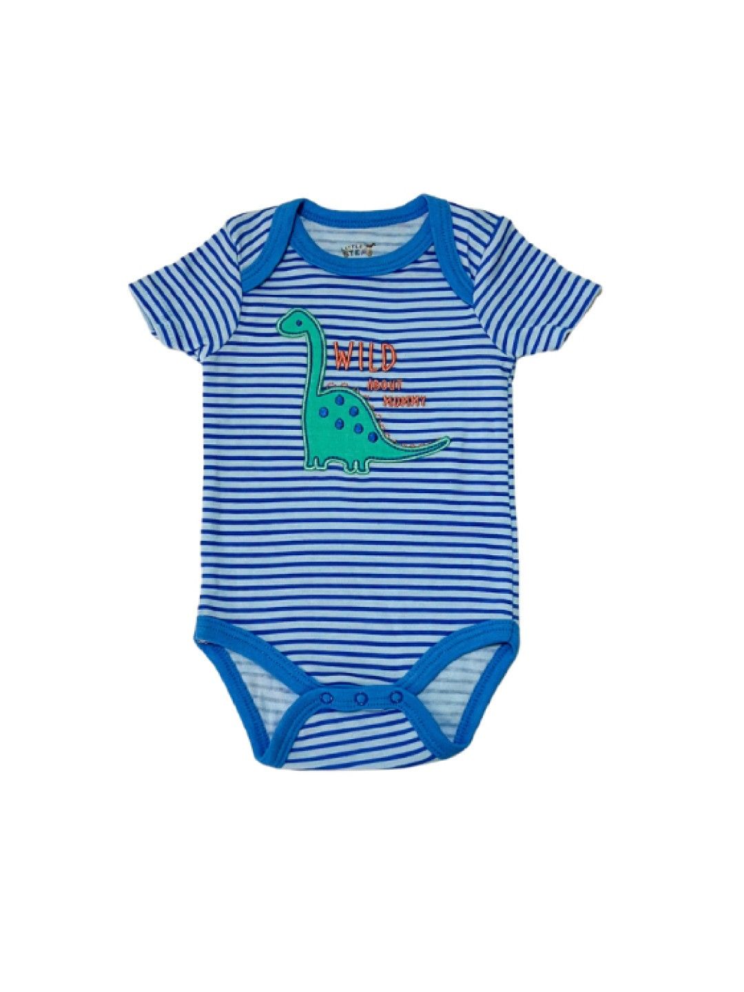 Little Steps 3-Piece Bodysuit, Pants and Bib (Blue/Stripes Dinosaurs- Image 2)