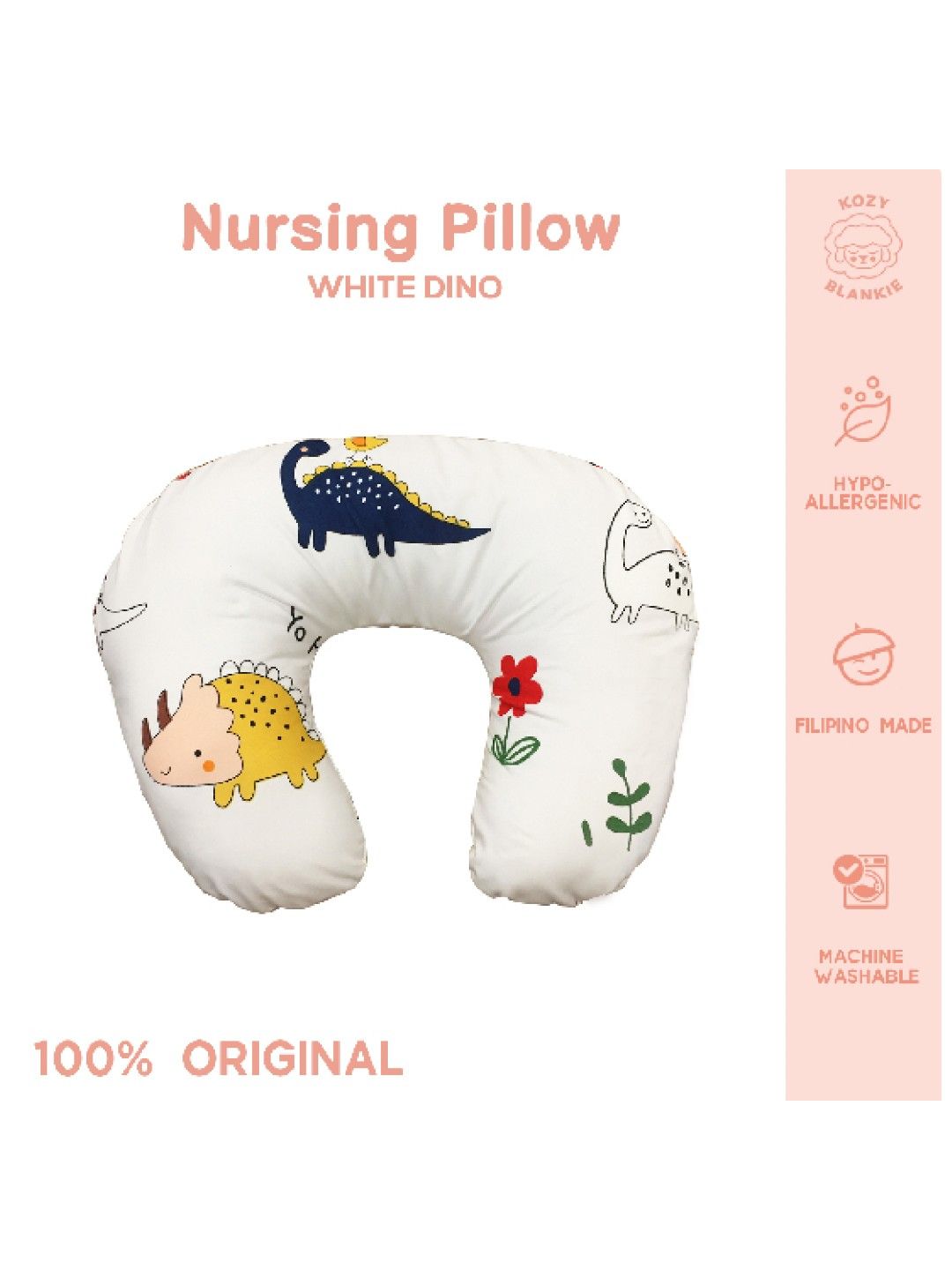 Kozy Blankie Nursing Pillow in White Dino design (No Color- Image 2)