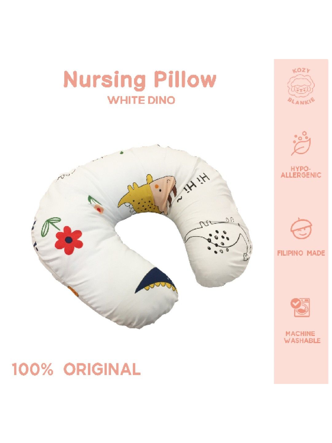 Kozy Blankie Nursing Pillow in White Dino design (No Color- Image 3)