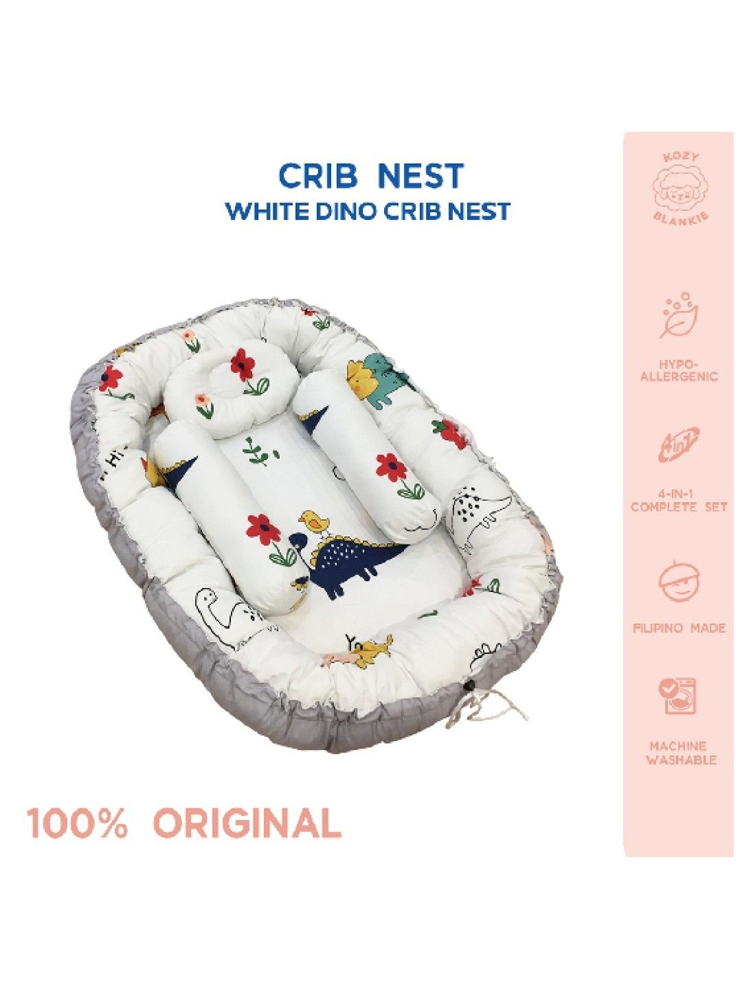 Kozy Blankie White Dino Crib Nest (White- Image 2)