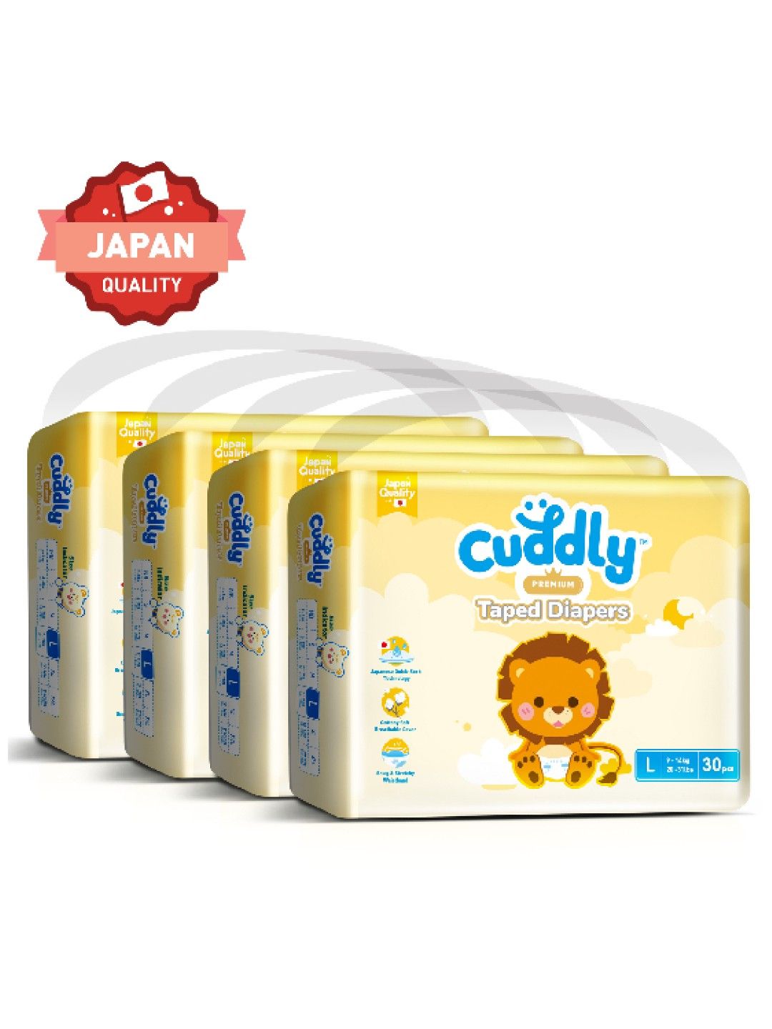 Cuddly [NEW & IMPROVED] Premium Japanese Baby Diaper LARGE 30s x 4-Pack (120s) (No Color- Image 1)