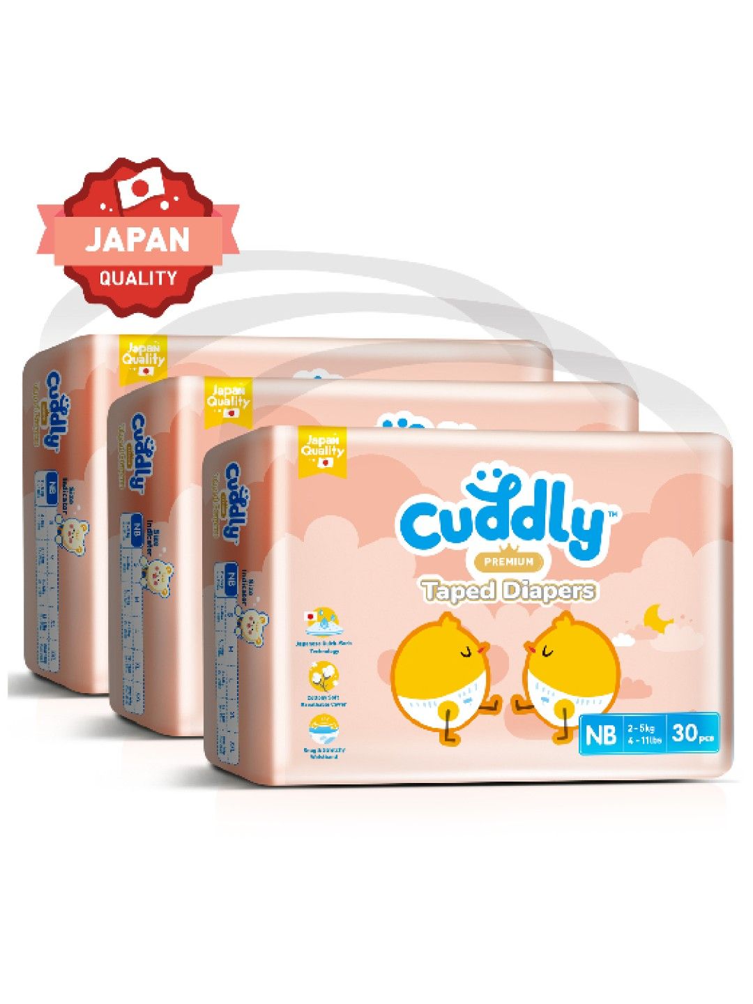 Cuddly [NEW & IMPROVED] Premium Japanese Baby Diaper Newborn 30s x 3-Pack (90s) (No Color- Image 1)