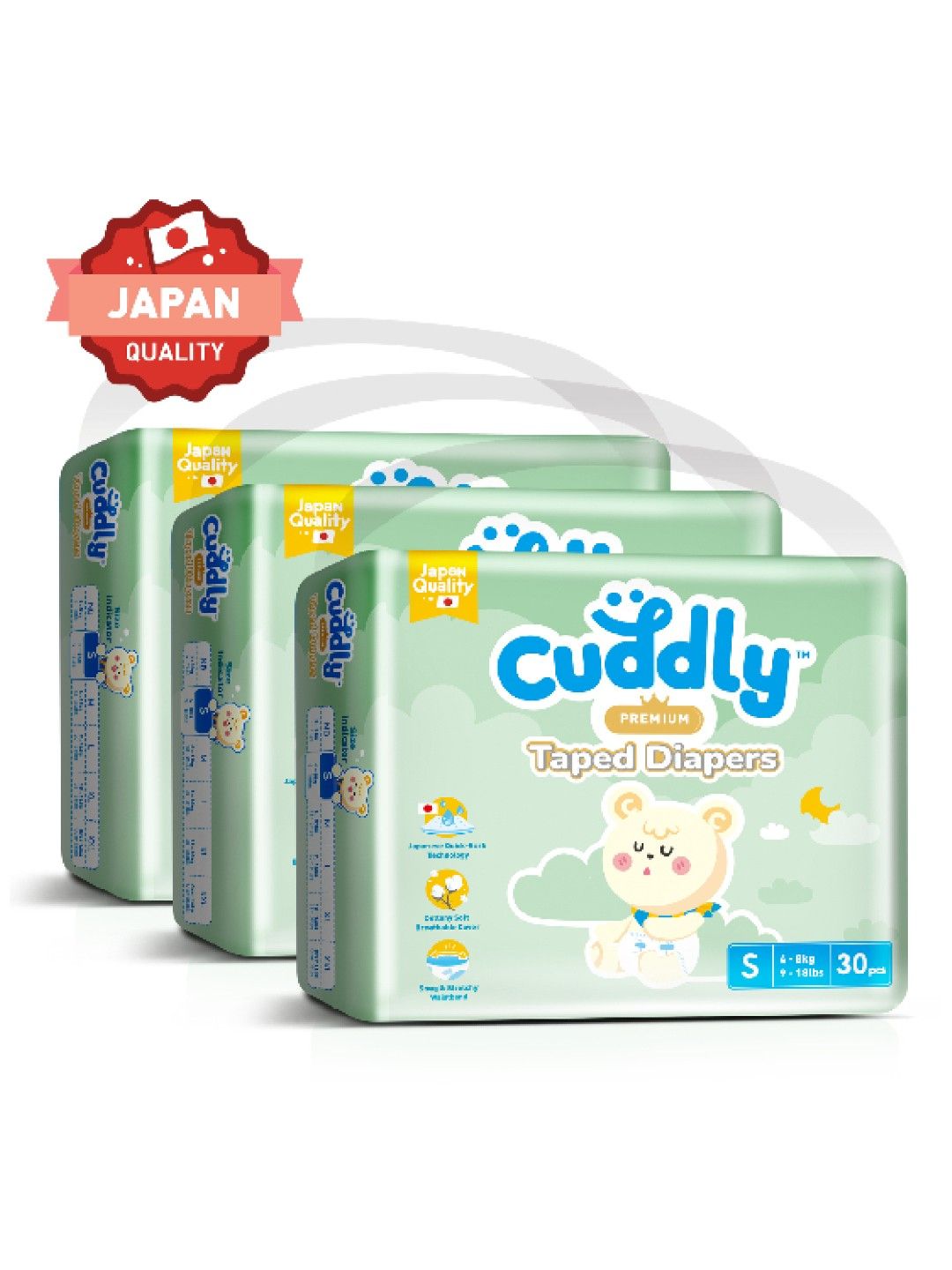 Cuddly [NEW & IMPROVED] Premium Japanese Baby Diaper SMALL 30s x 3-Pack (90s) (No Color- Image 1)