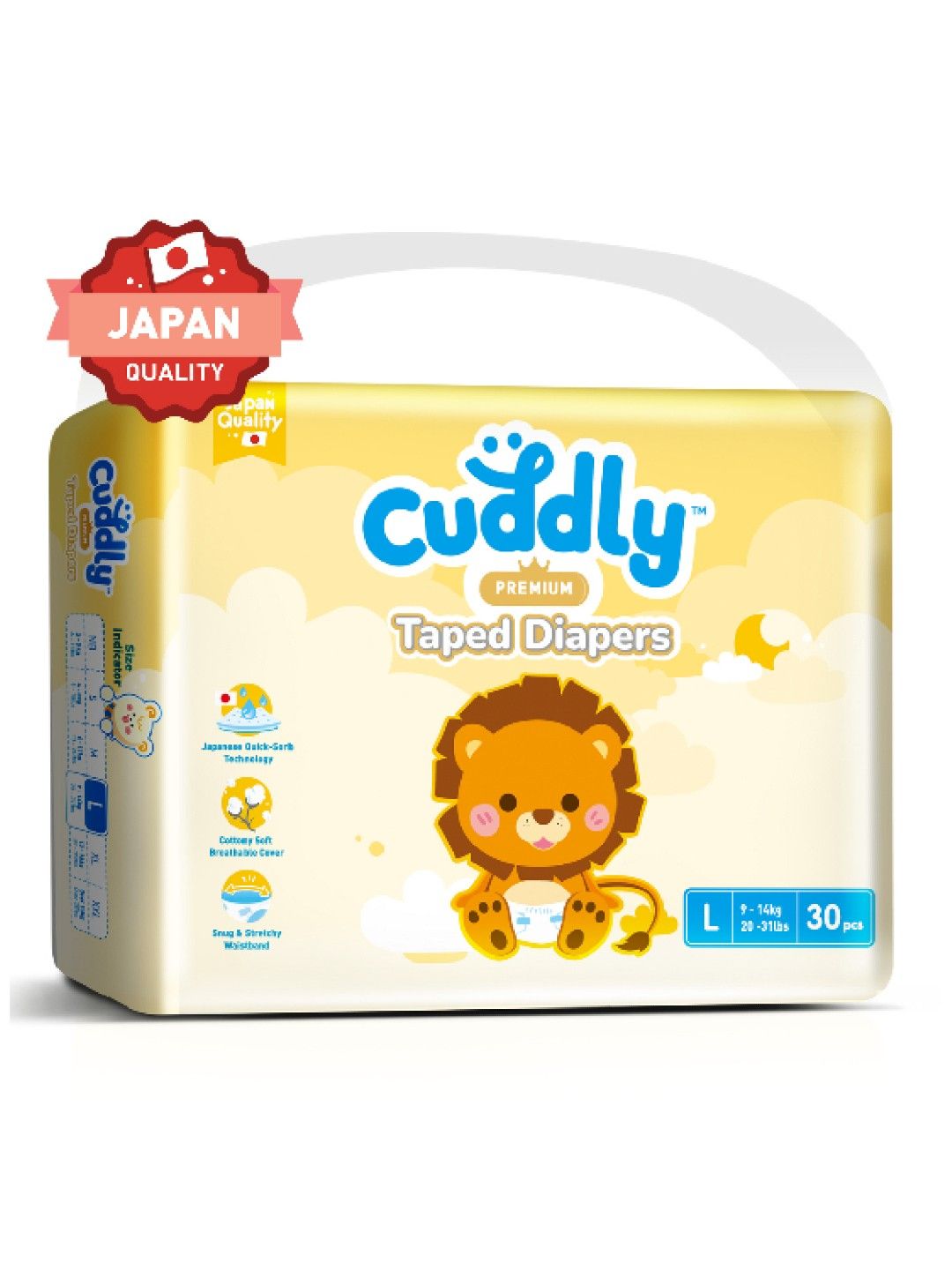 Cuddly [NEW & IMPROVED] Premium Japanese Baby Diaper LARGE 30s (No Color- Image 1)