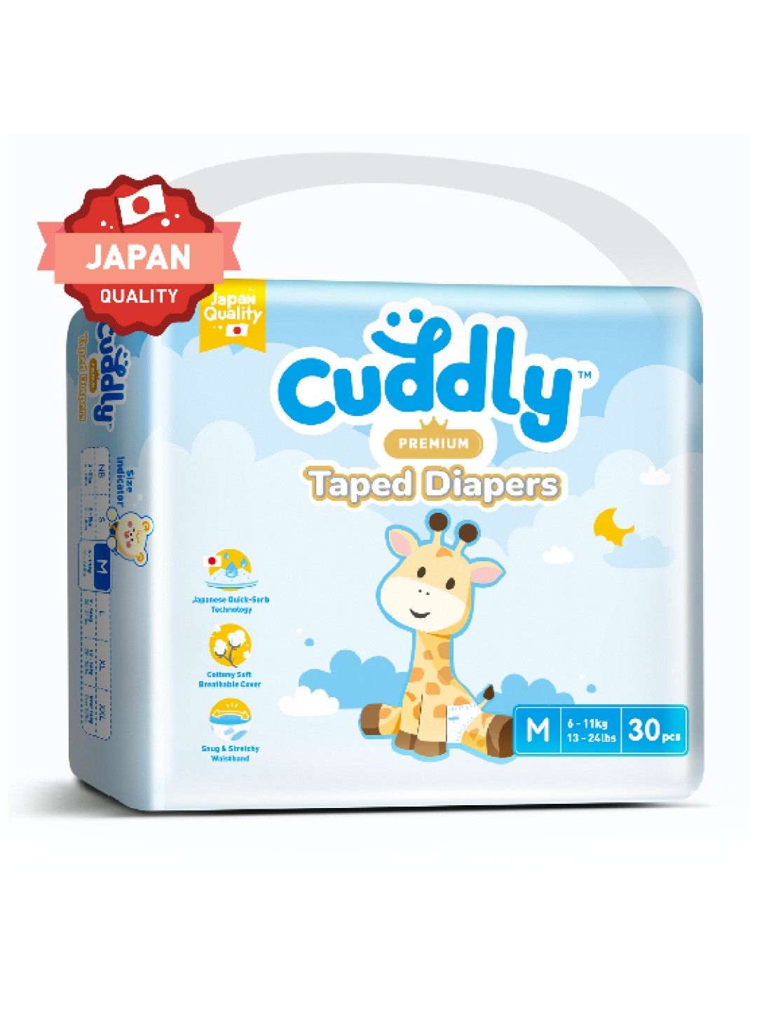 Cuddly [NEW & IMPROVED] Premium Japanese Baby Diaper MEDIUM 30s (No Color- Image 1)