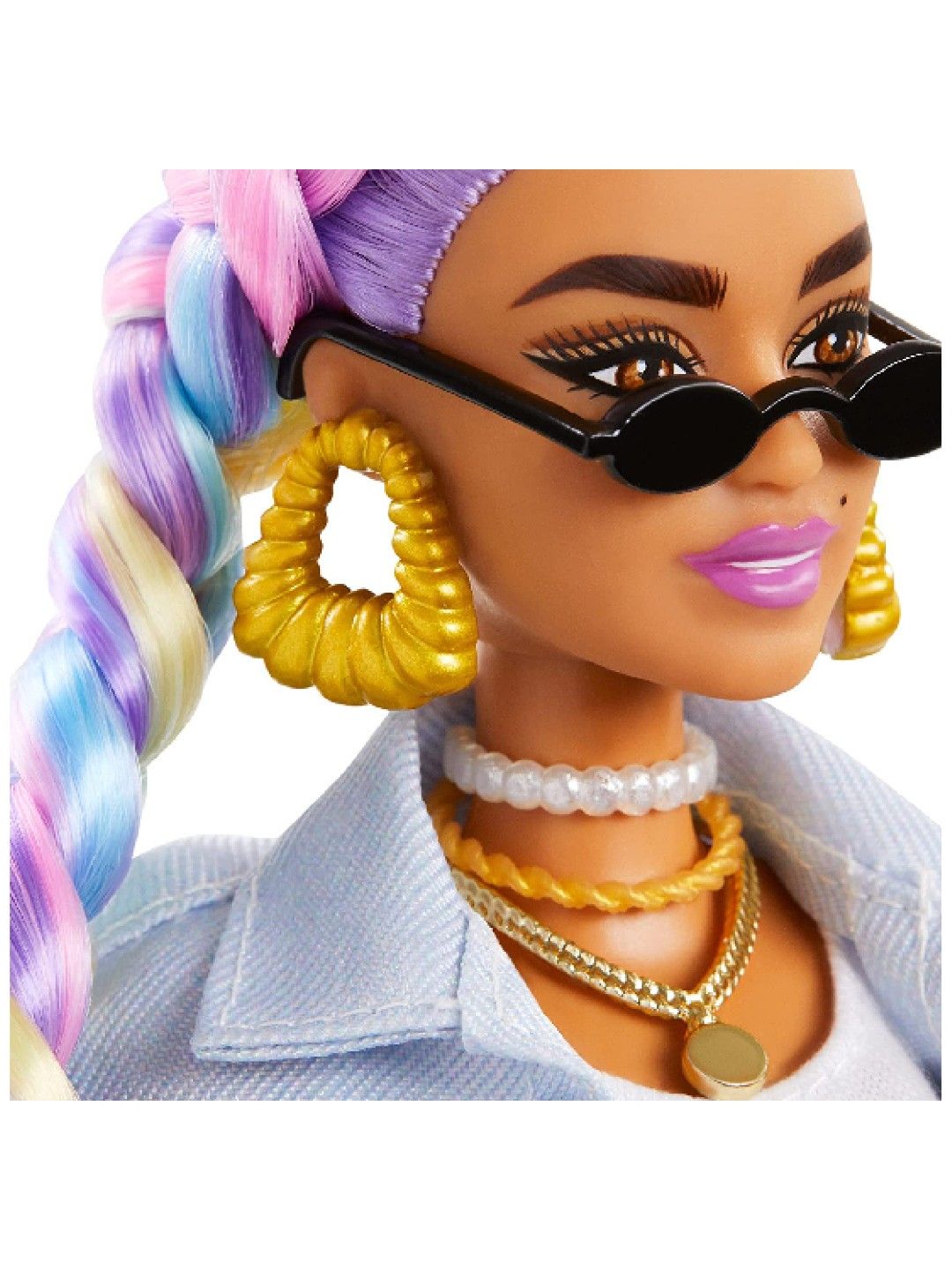 Barbie Extra Doll #5 In Long-Fringe Denim Jacket With Pet Puppy (No Color- Image 4)