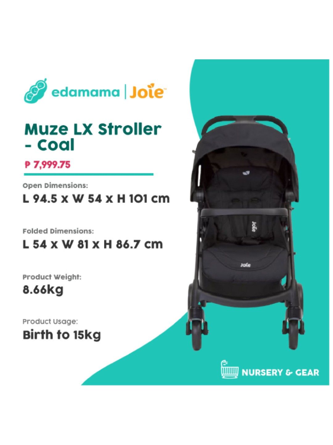 Joie Muze LX Stroller - Coal (No Color- Image 2)