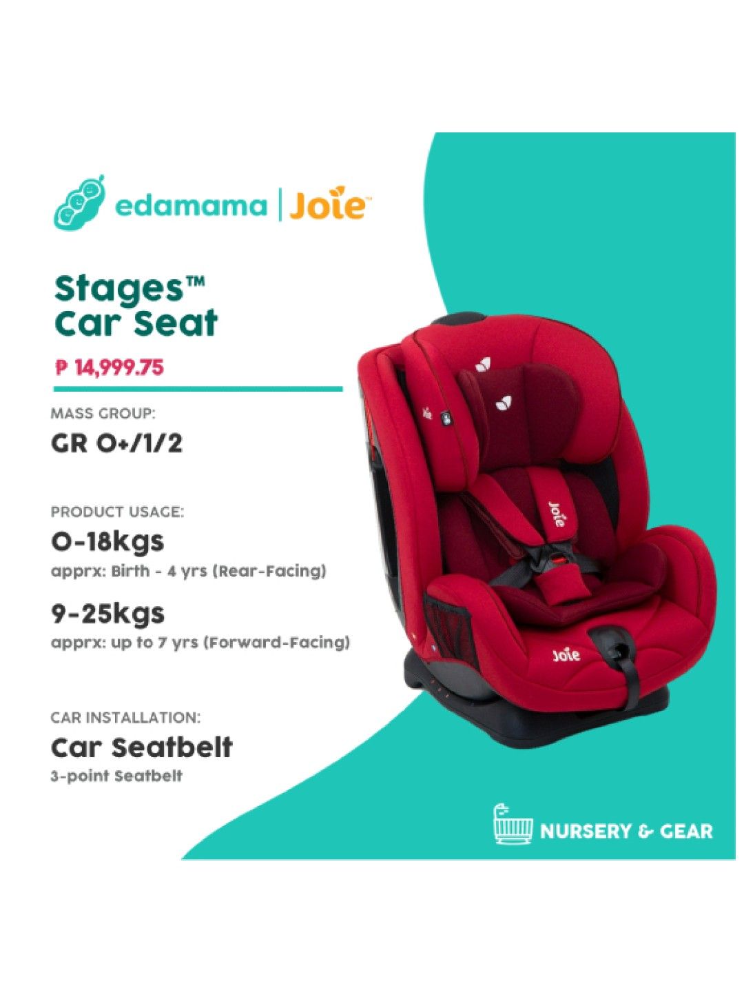 Joie Stages Car Seat Group 0+/1/2 (Cherry) (No Color- Image 2)