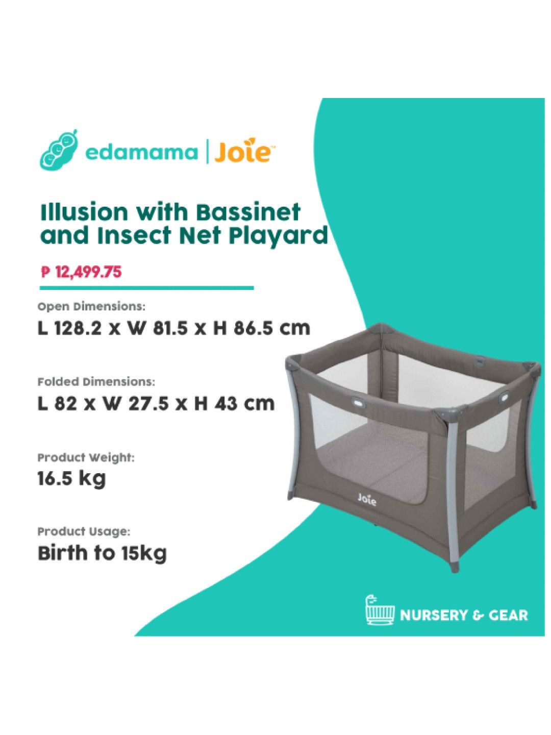 Joie Illusion with Bassinet and Insect Net Playard (No Color- Image 2)