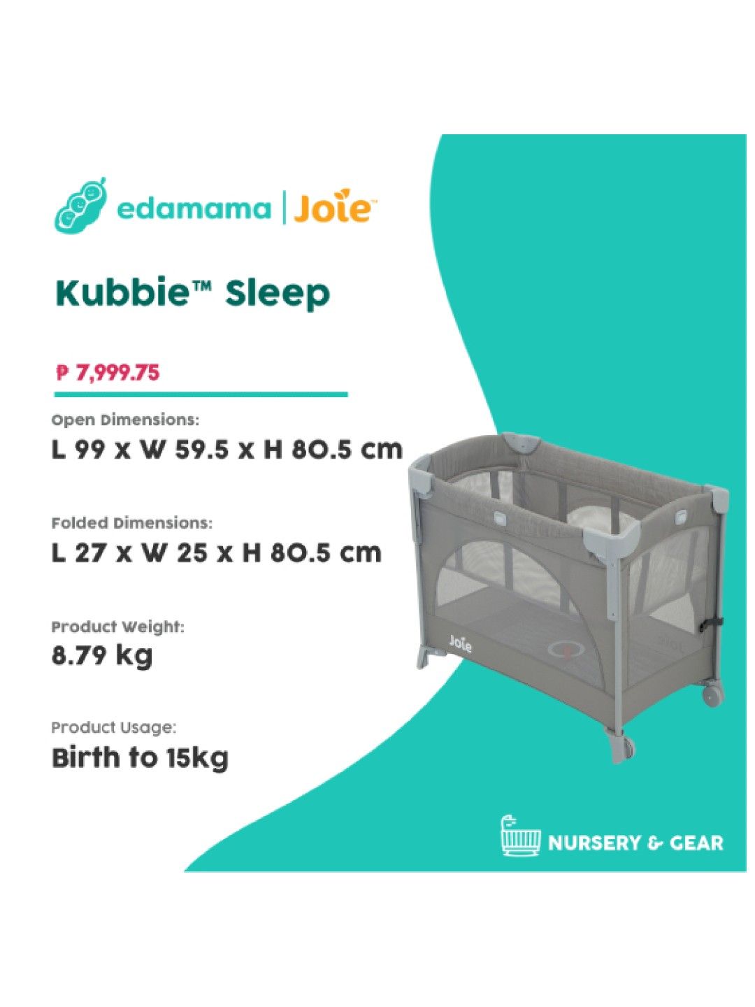 Joie Kubbie Sleep Co-Sleeper Crib (Foggy Gray) (No Color- Image 2)