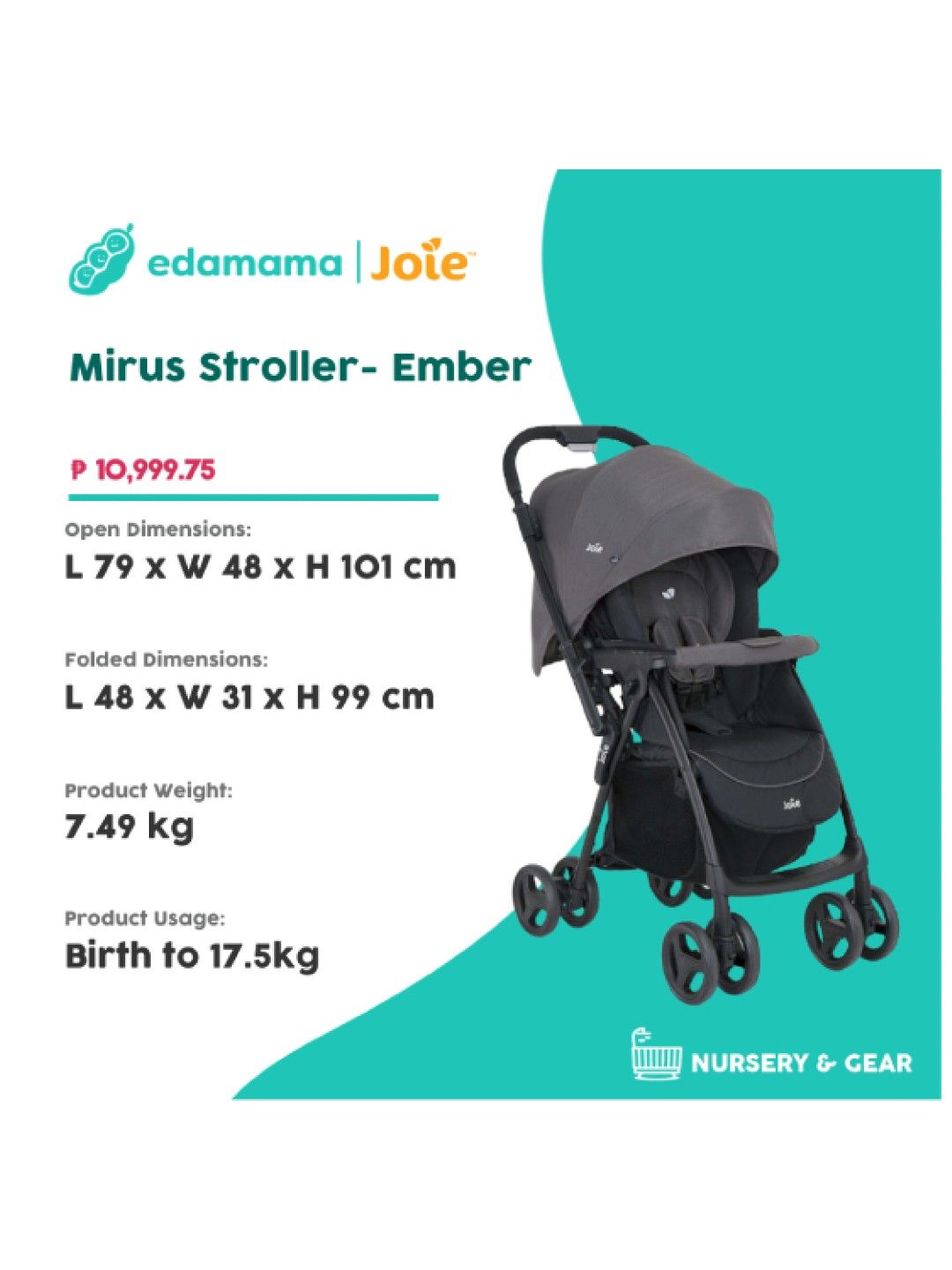 Joie Mirus Reversible Handle Stroller (Ember) (Ember- Image 2)