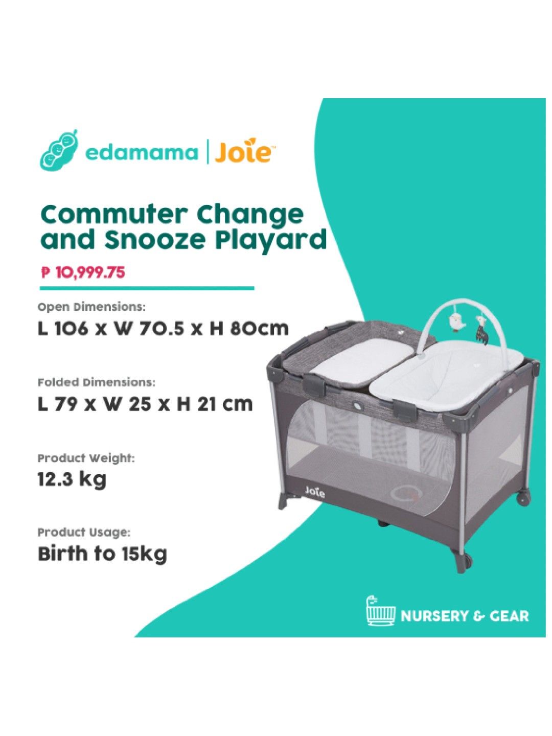 Joie Commuter Change and Snooze Playard (Grey- Image 2)