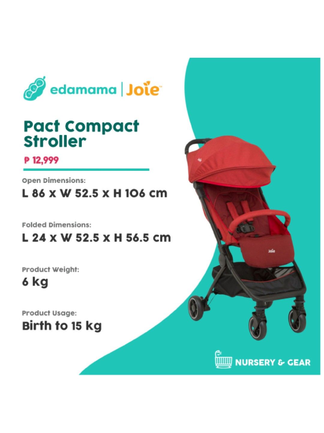 Joie Pact Compact Stroller (Cranberry- Image 2)