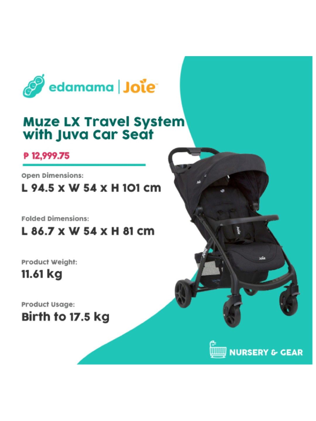 Joie Muze LX Travel System with Juva Car Seat (Coal- Thumbnail 2)