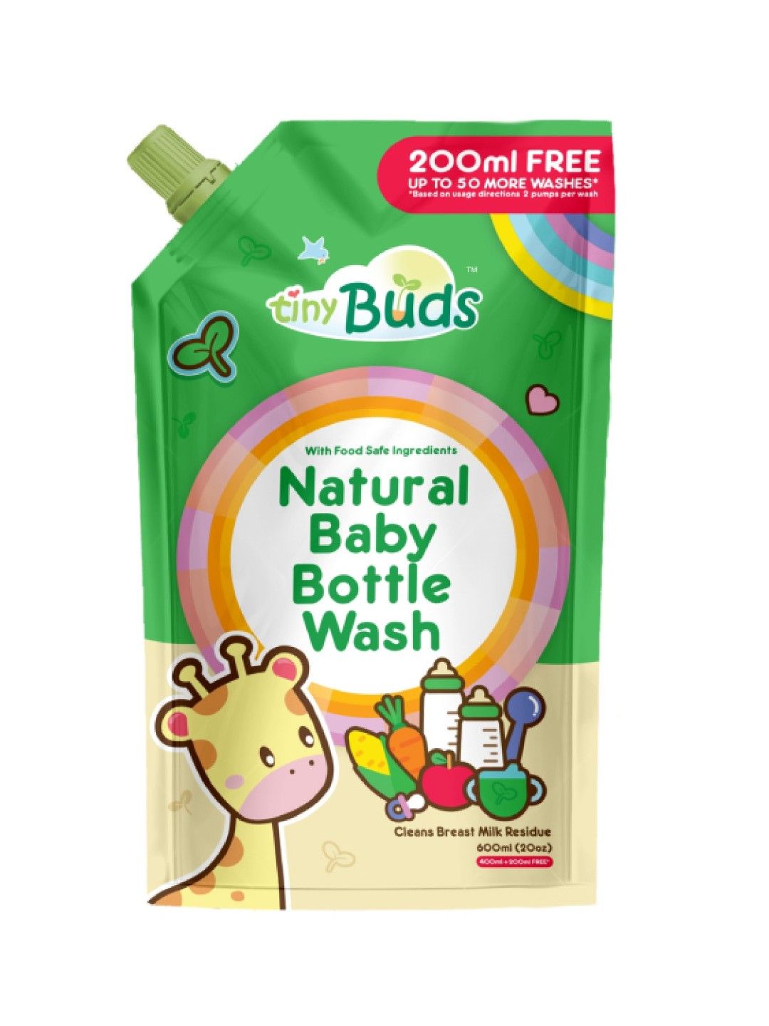 Tiny Buds Natural Baby Bottle Wash Refill (400ml + 200ml FREE)