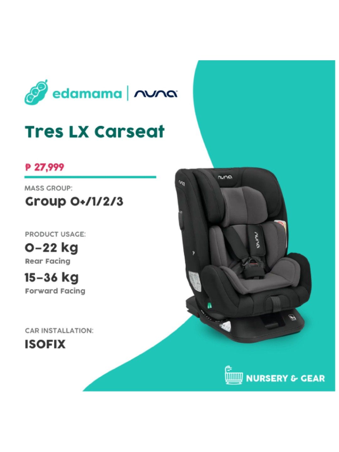 Nuna Tres LX Carseat (Caviar- Image 2)