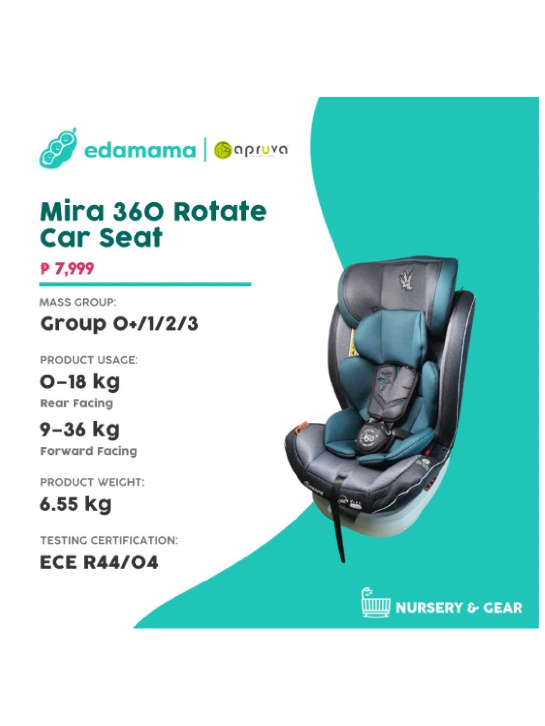 Apruva Mira 360 Rotate Car Seat (Blue- Image 2)