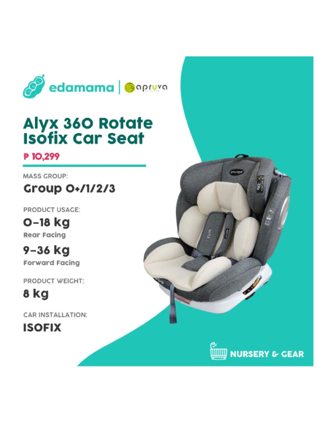 Apruva Alyx 360 Rotate Isofix Car Seat (Beige- Image 2)