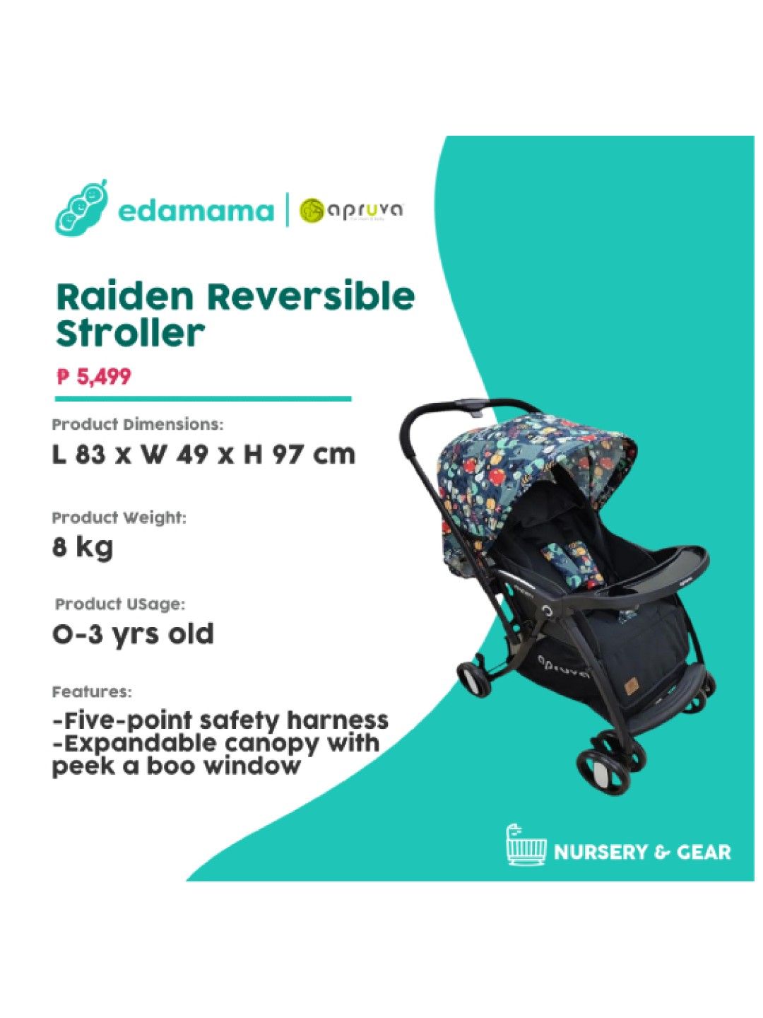 Apruva Raiden Reversible Stroller (Blue- Image 2)