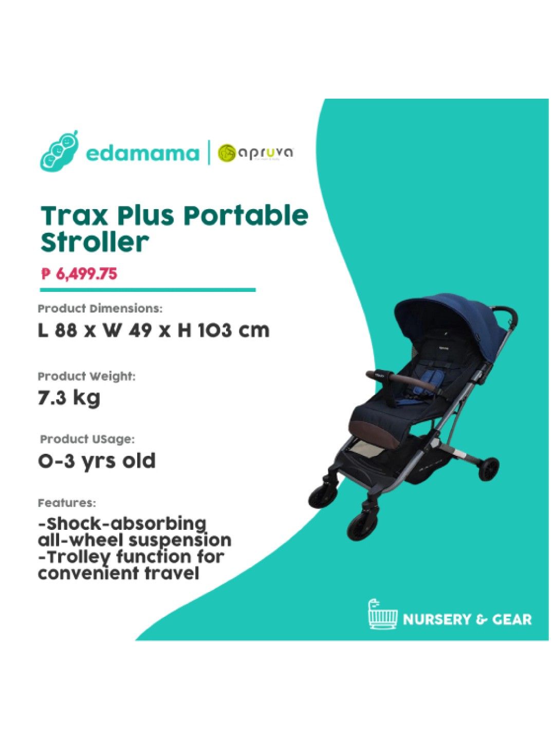 Apruva Trax Plus Portable Stroller (Blue- Image 2)