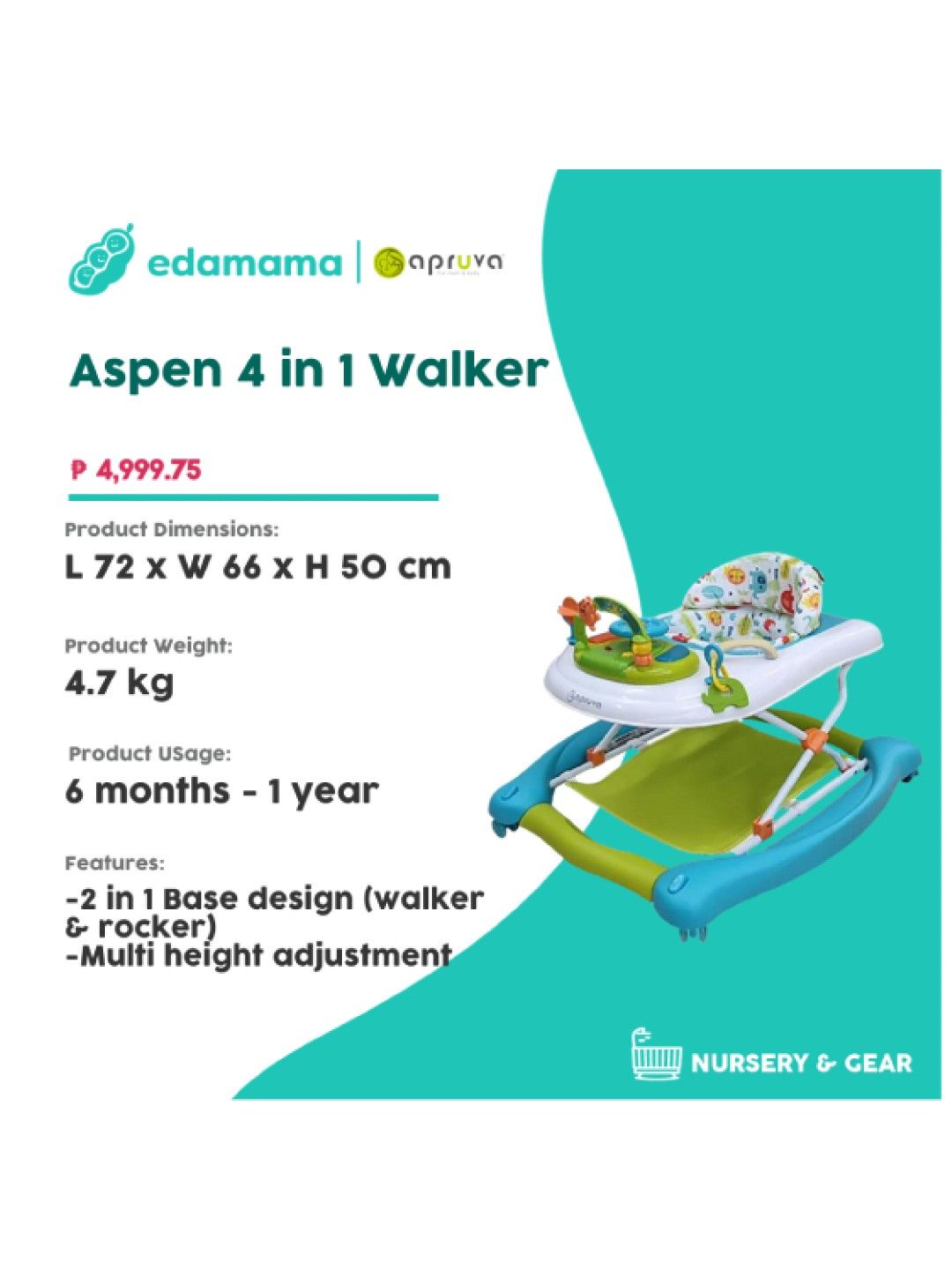 Apruva Aspen 4 in 1 Walker (Blue- Image 2)