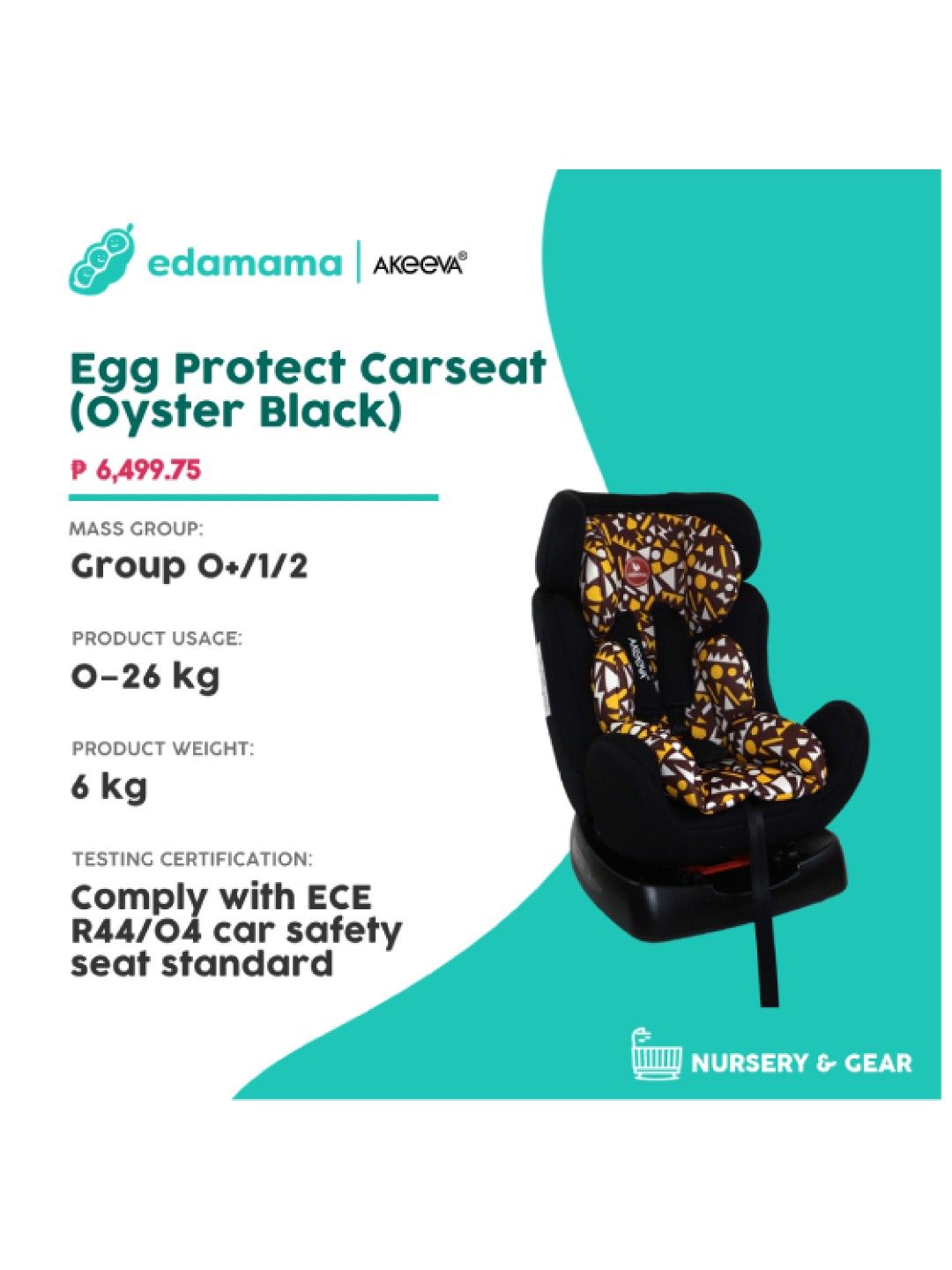 Akeeva Egg Protect Carseat (Oyster Black) (No Color- Image 2)