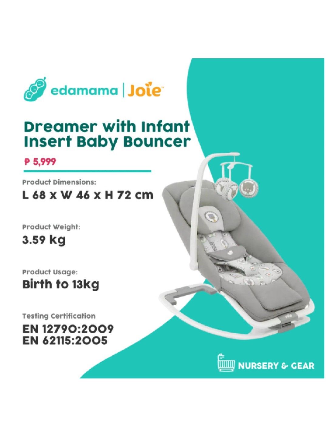 Joie Dreamer with Infant Insert Baby Bouncer (Portrait) (No Color- Image 2)