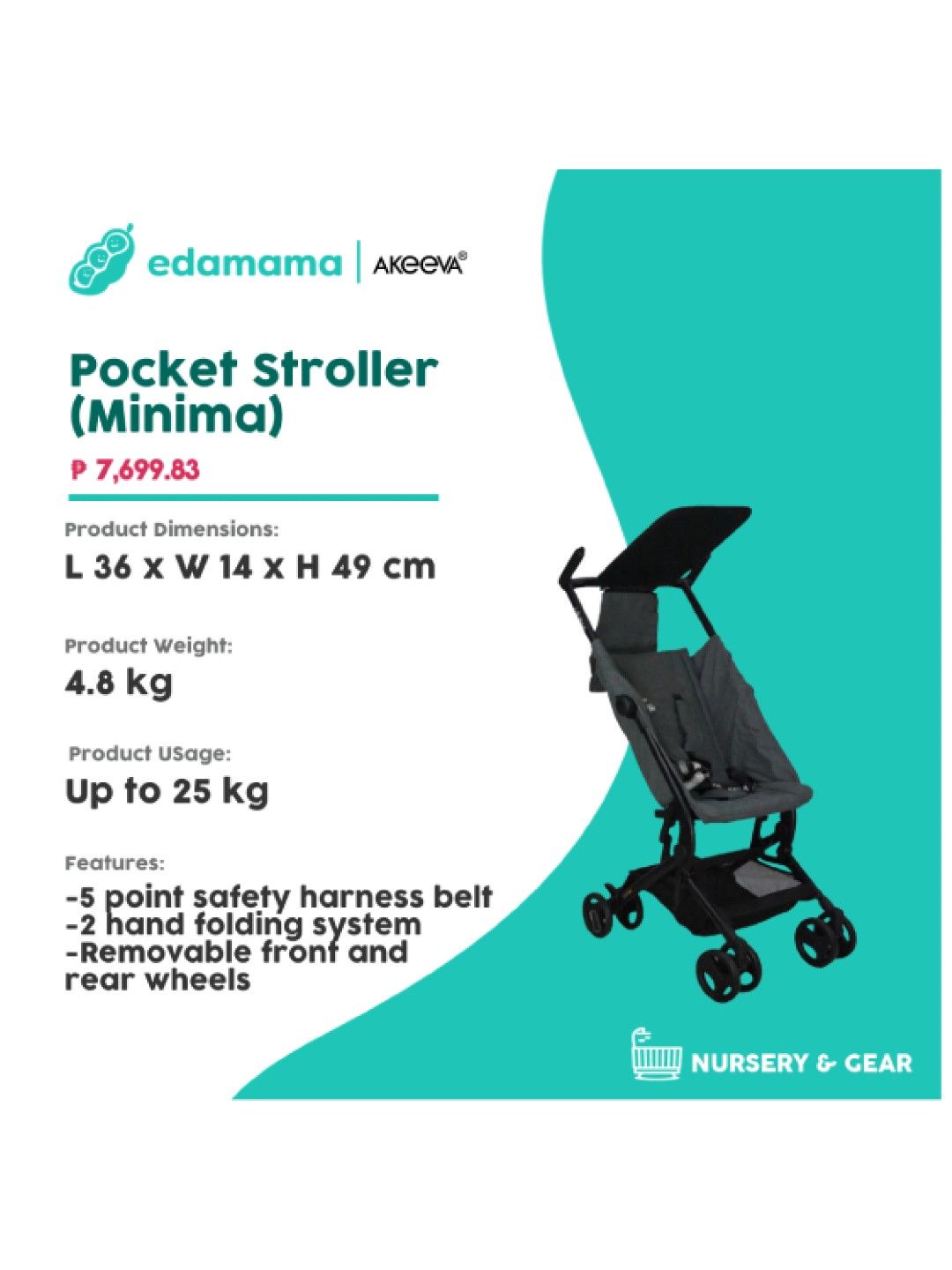 Akeeva Pocket Stroller (Minima 2024) (Grey- Image 2)