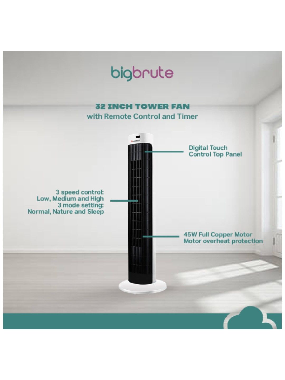 Big Brute Tower Fan with Remote and Timer (32in) (No Color- Image 3)