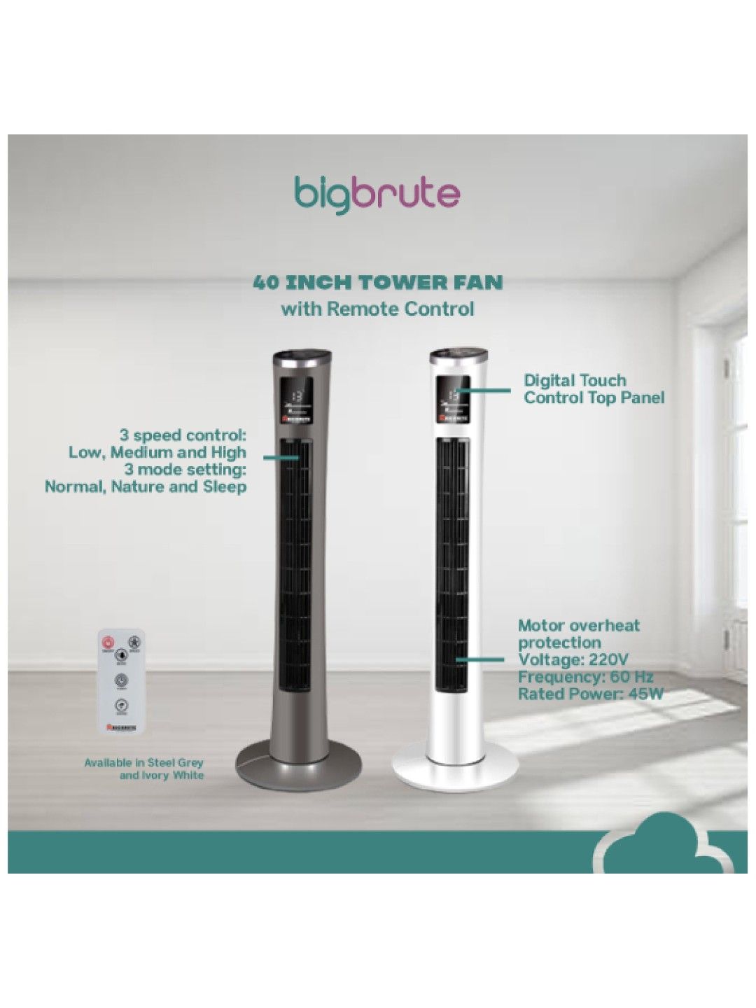 Big Brute Tower Fan with Remote (40") (Black- Image 2)