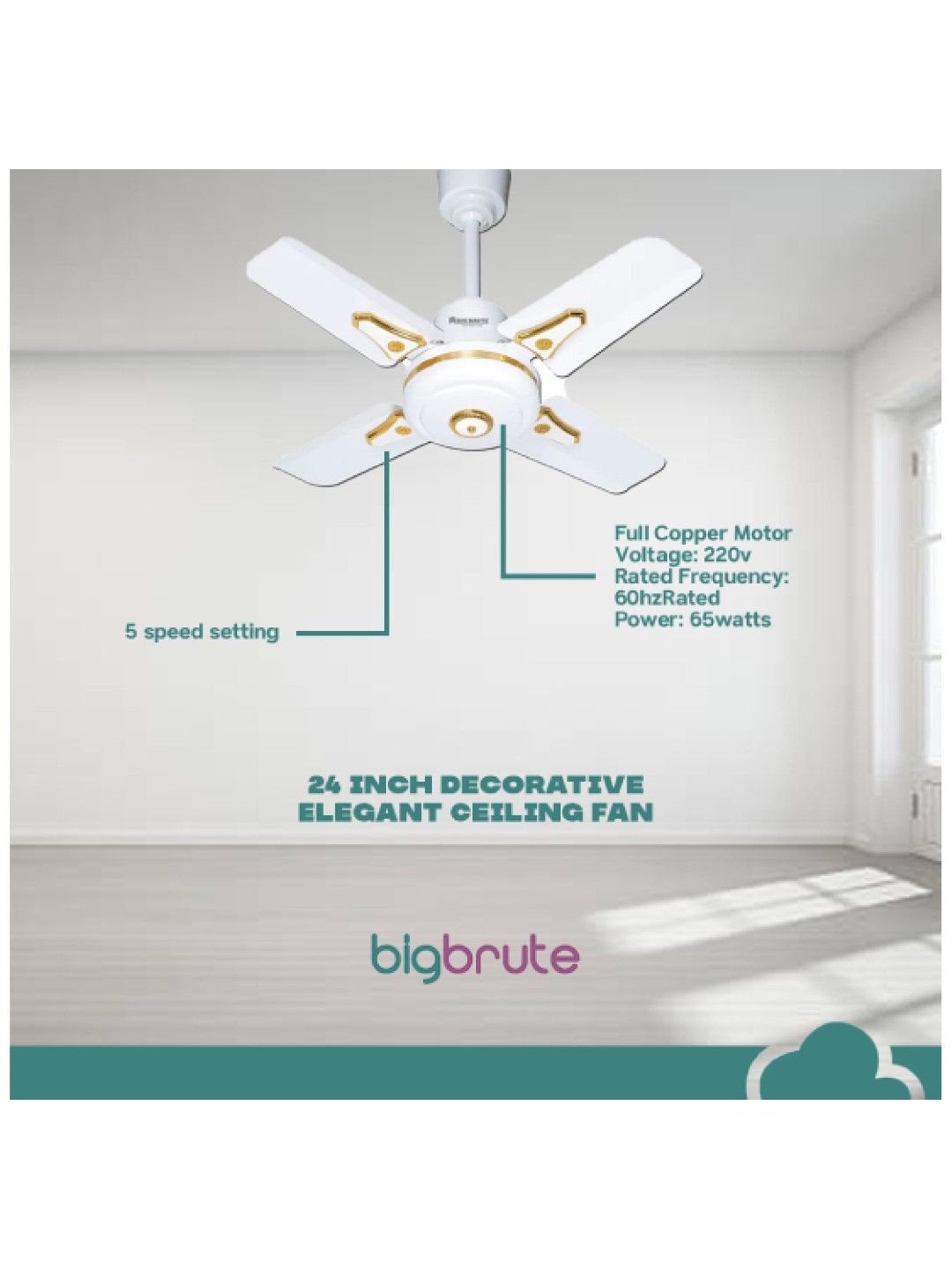 Big Brute Decorative Elegant Ceiling Fan (24in) (No Color- Image 3)