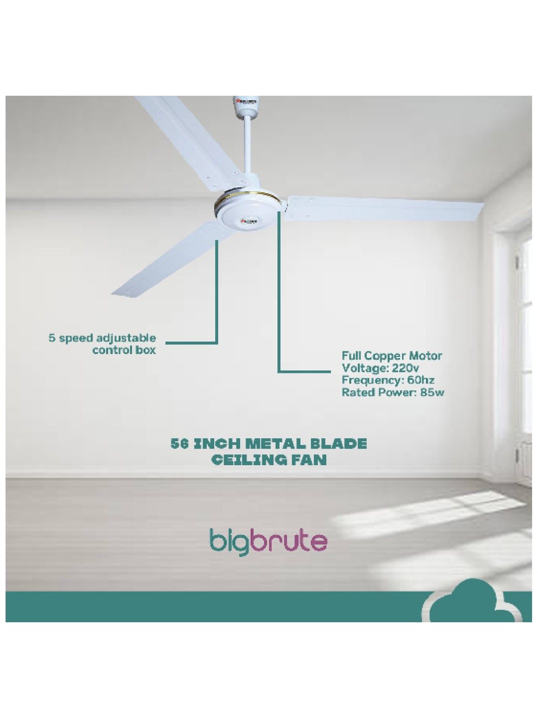 Big Brute Metal Blade Ceiling Fan (56in) (No Color- Image 3)