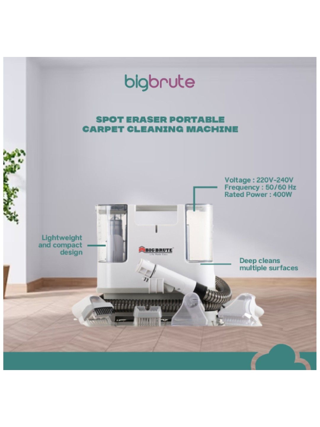 Big Brute Spot Eraser Portable Carpet Cleaning Machine (White- Image 3)