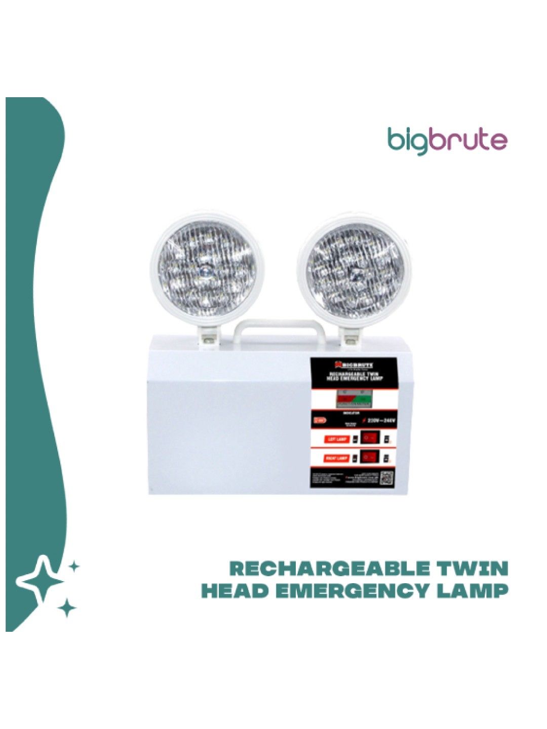 Big Brute Rechargeable Twin Head Emergency Lamp (No Color- Image 2)