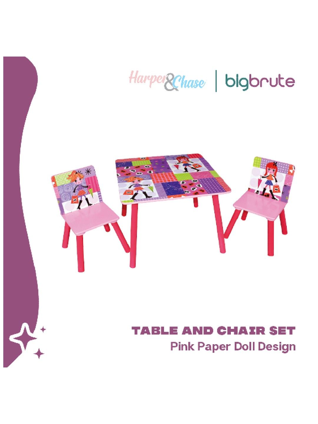 Harper & Chase Table and Chair Set (Pink Paper Doll Design) (No Color- Image 3)