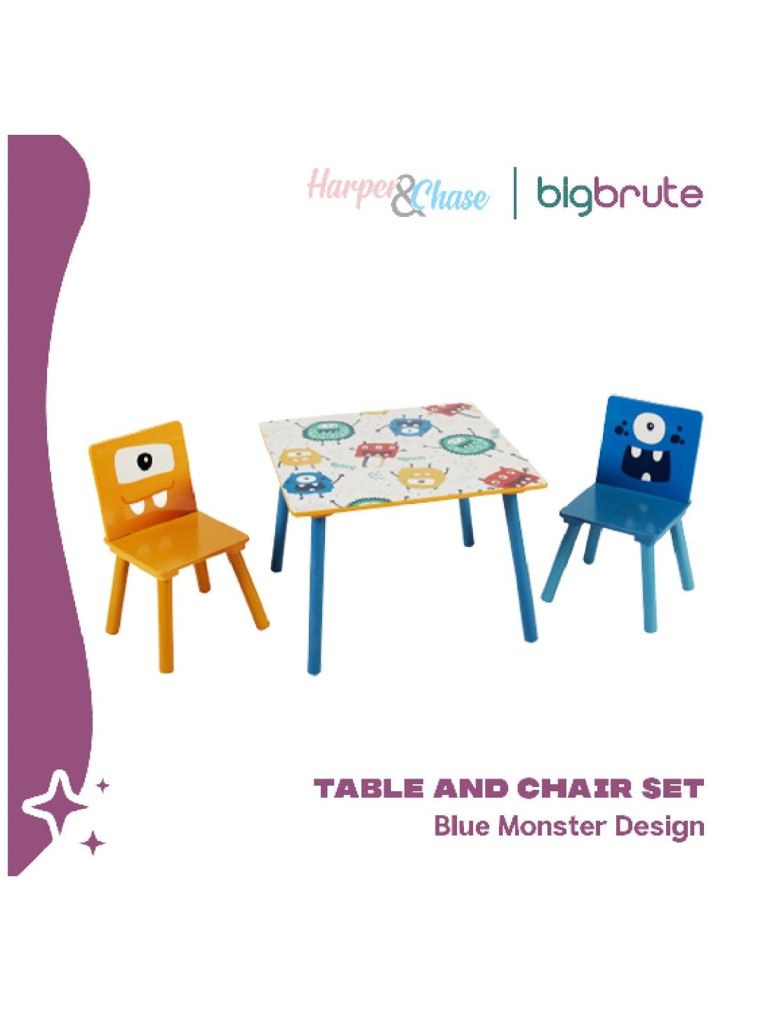 Harper & Chase Table and Chair Set (Blue Monster Design) (No Color- Image 3)